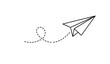 © rsvect02 - Paper plane with dotted line travel and route symbol in line style, Origami paper airplane, Black linear paper plane icon.