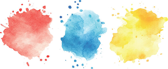 Poster - Colorful abstract watercolor splash collection isolated on white background. Colorful paint splashes on white background. Set of watercolor circles brash multicolored. watercolor on white background.