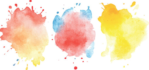 Poster - Colorful abstract watercolor splash collection isolated on white background. Colorful paint splashes on white background. Set of watercolor circles brash multicolored. watercolor on white background.