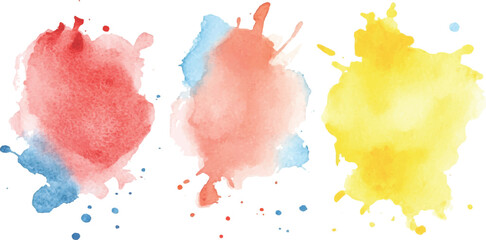 Poster - Colorful abstract watercolor splash collection isolated on white background. Colorful paint splashes on white background. Set of watercolor circles brash multicolored. watercolor on white background.