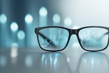 Aufkleber - business confident portrait concept. Glasses with data visualization, symbolizing insight and analysis in technology and business.