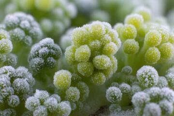 Aufkleber - Macro View of Frost Particles on Frozen Vegetable Pack Showcasing Delicate Textures and Colors in Icy Conditions