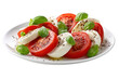 © KP Creative Stock - Caprese Salad on a Plate: A delightful Caprese salad, featuring fresh slices of ripe tomatoes and creamy mozzarella cheese, adorned with fragrant basil leaves and a touch of seasoning. 