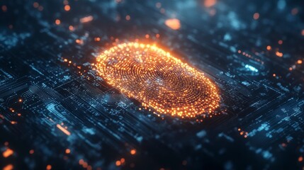 Poster - Glowing fingerprint on a circuit board, representing digital security and biometric technology.