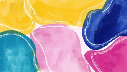 Poster -  vibrant abstract watercolor pattern with dynamic brushstrokes in pink, yellow, and blue for modern web design and creative branding
