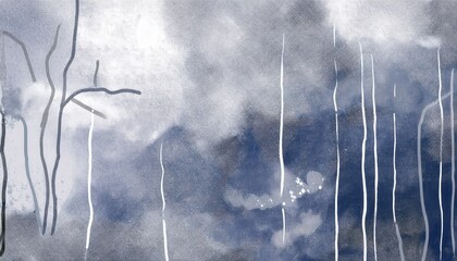 Aufkleber - abstract rainy forest landscape with vertical streaks and foggy textures in monochrome blue and gray tones for modern web design, branding, album cover, or minimalist print media

