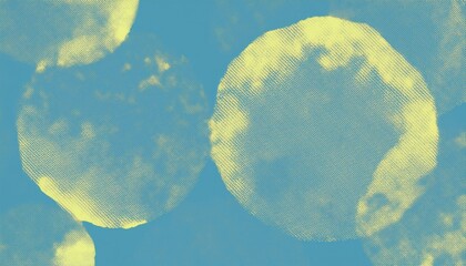 Leinwandbilder - abstract halftone yellow clouds on cyan sky with circular overlay for modern web design, branding, or print background

