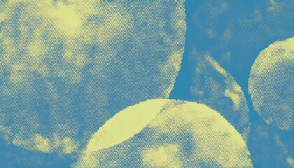 Leinwandbilder - abstract halftone yellow clouds on cyan sky with circular overlay for modern web design, branding, or print background

