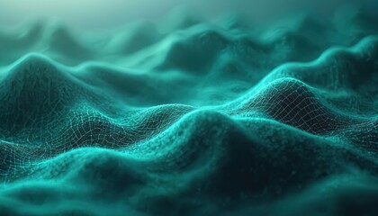 Poster - Abstract aerial view holographic landscape. Futuristic design, advanced tech visualization, neon glowing mountains. Cyber world representation, digital surface, bright textured environment, data