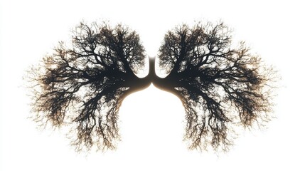 Poster - Silhouette of a tree resembling human lungs against a white background.