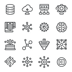 Poster - collection of black and white outline icons representing data science cloud computing machine learni