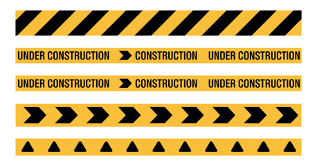 Poster - Set of Vector Construction Warning Tape Designs in Yellow and Black with Different Patterns and the Words Under Construction
