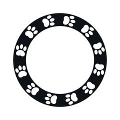 Poster - Paw Print Circle Frame in Black and White for Pet Designs Veterinary Clinic Animal Shelter or Pet Store Branding and Marketing Materials