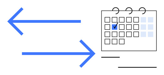 Poster - blue arrows point to a calendar with a marked date, suggesting scheduling, planning, task direction,