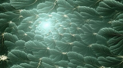 Poster - Fractal Plant Design With Intricate Green Leaf Patterns Radiating Light in a Serene Environment