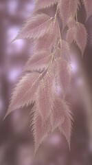 Poster - Fractal Plant With Delicate Pinkish Leaves Glistening in Soft Light During Early Morning Hours