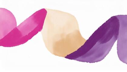 Poster -  fluid watercolor wave ribbon in magenta, beige, and purple for abstract web background, branding accent, or modern print design