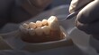 © Abdul - 3d model of a dental crown being fitted onto a patients tooth close up view showing the process with realistic lighting and shadows in a sterile clinical environment