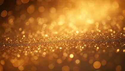 Poster - Blurred gold glitter sparkle bokeh background with shiny lights. Festive backdrop for web design, holiday celebrations. Golden texture with bright, glowing, shimmering elements.