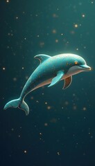 Poster - Futuristic illustration of dolphin with circuit board texture. Digital art with geometric design and cyber elements. Tech, sea creature concept, underwater environment, innovation.