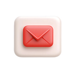Fototapete - Red communication email message icon over light square. Sending or receiving digital letters or notifications. Modern, glossy style, isolated.
