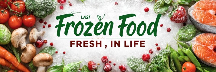 Poster - Promotional Banner Showcasing Fresh Frozen Food Items Designed for a Healthy Lifestyle With a Minimal Layout and Vibrant Colors
