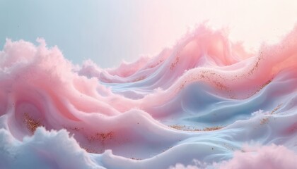 Fototapete - Abstract wave illustration in pastel pink, blue colors with gold details. Elegant soft texture, flowing design. Marble art, watercolor painting, fluid art. Good for wallpaper, decorative elements,
