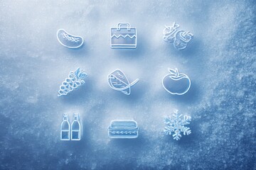 Poster - Display of Frozen Food Brand Icons Arranged on an Icy Gradient Background With a Clean and Organized Layout for Visual Appeal
