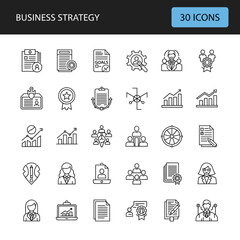 Poster - Business Strategy Icons: A comprehensive collection of 30 meticulously designed, business-themed icons in a clean, streamlined style, perfect for conveying concepts related to strategy, planning.