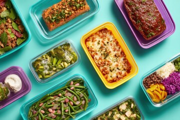 Poster - Freezer-to-oven Meal Lineup Featuring Colorful Packaging on a Clean Surface