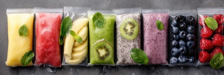 Aufkleber - Healthy Frozen Smoothie Packs Displayed on a Cold Surface With a Minimalistic Design