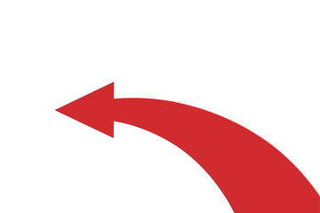 Poster - Curved Red Arrow Pointing Left on White Background Directional Sign Navigation Symbol Guidance Choice Decision Making Wayfinding Signage and Graphic Element