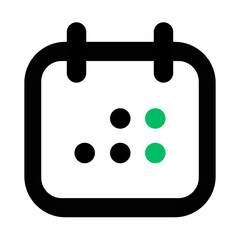 Poster - Illustration of a calendar icon with black outline and green and black dots inside it