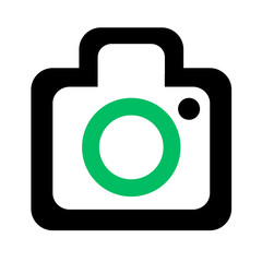 Poster - Camera icon with black outline and green lens depicting photography and image capture technology design