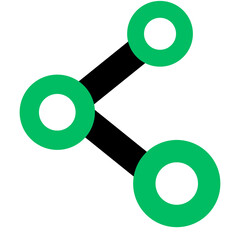Poster - Illustration of a share icon with three green circles connected by two black lines on white background