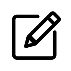 Poster - Black outline of a square with rounded corners and a pencil diagonally across it on a white background