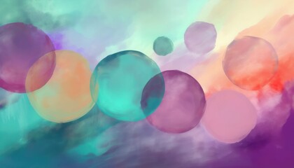 Aufkleber - ethereal pastel gradient spheres on abstract watercolor cloud background for modern web design, branding, or print media with dreamy vibrant atmosphere and soft fluid artistic texture

