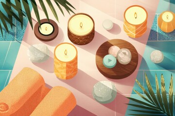 Aufkleber - Relaxing Spa Experience With Candles and Warm Towels Creates a Tranquil Atmosphere for Pampering and Rejuvenation