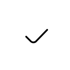 Leinwandbilder - A simple black check mark symbol with a sharp angle pointing to the upper right on white background