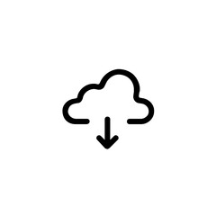 Poster - Simple outline of a cloud with a downward arrow indicating a download or data transfer process icon style