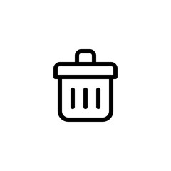 Poster - Illustration of a simple black outlined trash can with three vertical lines on a white background icon