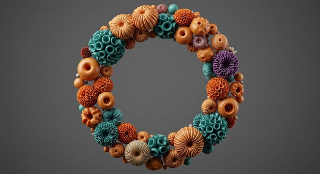 Abstract 3D Render of a Colorful Coral Reef Wreath