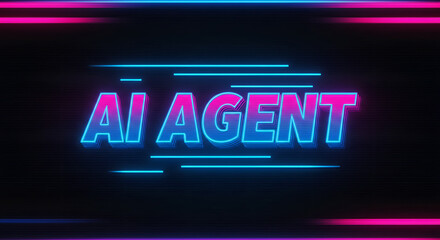 Aufkleber - A vibrant digital artwork showcases the words AI AGENT in neon-style lettering, set against a dark background with dynamic lines, symbolizing technological advancement.
