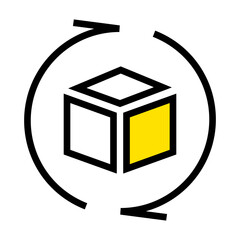 Poster - A box with one yellow side is surrounded by a circular arrow indicating rotation or a cycle process