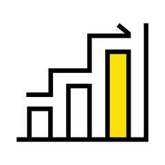 Poster - Rising bar graph with yellow bar and arrow in black outline showing growth and positive trend line