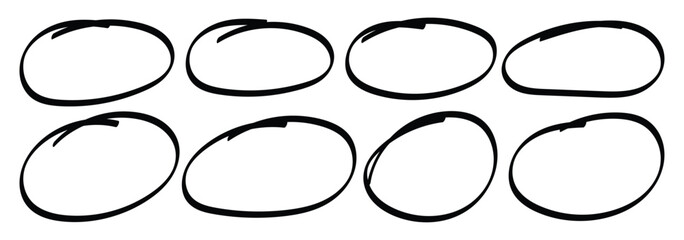 Poster - Scribble ovals doodle ellipses. Hand drawn circle highlighter for text. Hand drawn doodle marks. Sketch line elements collection. Vector illustration