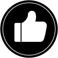 Poster - Illustration of a white thumbs up inside a black circle with a white outline border design icon