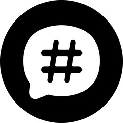 Poster - Illustration of a hashtag symbol inside a speech bubble within a black circle background design element