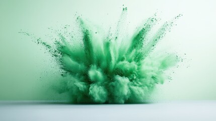 Poster - An artistic explosion of vibrant green powder creates a stunning visual effect, capturing the energy and dynamism of colors in an abstract representation of creativity.