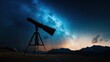 © Larisa AI - A telescope stands silhouetted against a stunning twilight sky filled with stars, inviting us to explore the mysteries of the universe and our place within it.